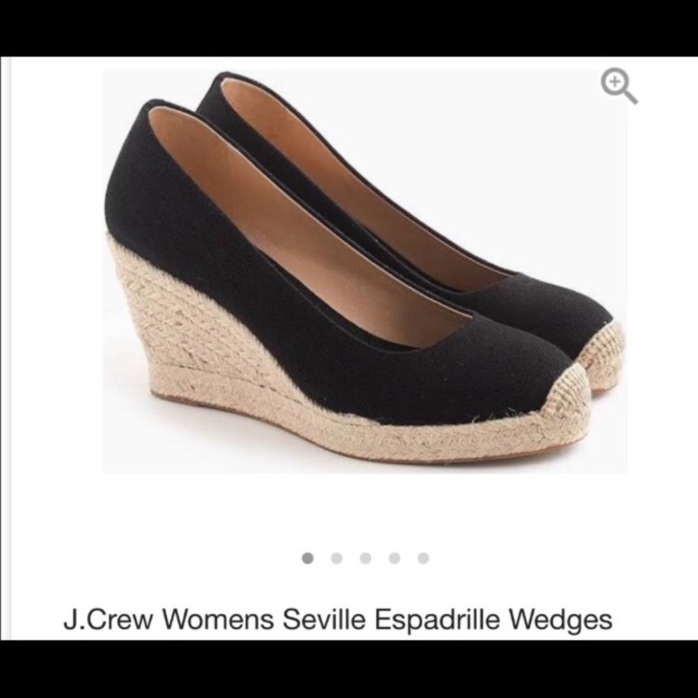 J. Crew Black Canvas Espadrille Wedges with Natural Jute Heel